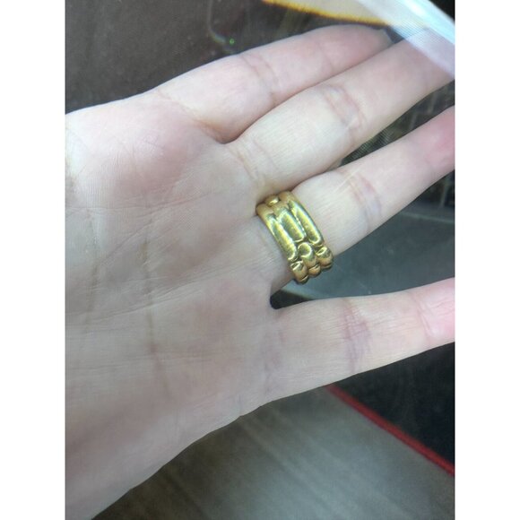 18K Yellow Gold LINK RING with zirconia Diamonds SZ -7 10.69 grams - Picture 12 of 16